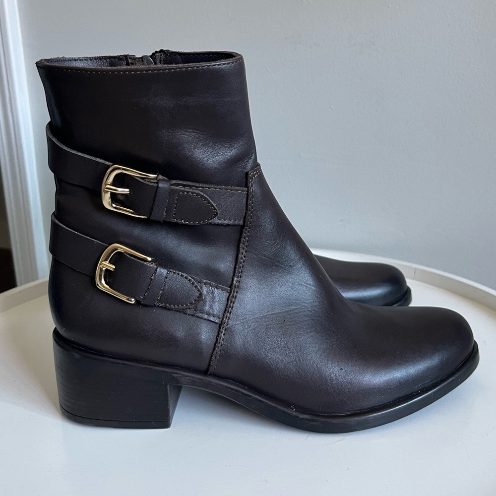 NEW Emanuele Crasto Double Buckle Moto Boots Brown ITALY Leather 10-10.5